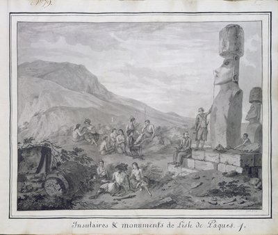 Insulaner und Monumente von Osterinsel, 1786 von Gaspard Duche de Vancy